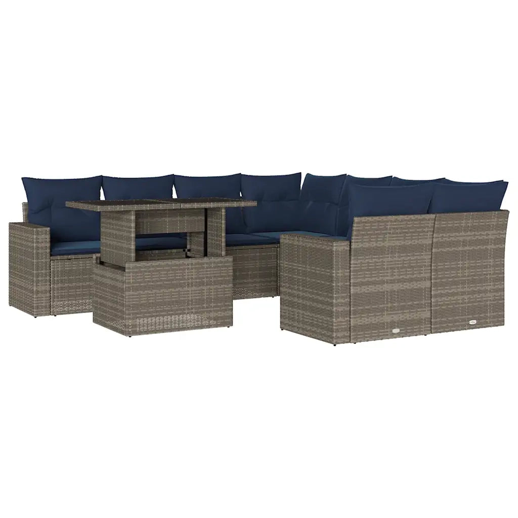 Set Divani da Giardino 9 pz con Cuscini Grigio in Polyrattan 3267171