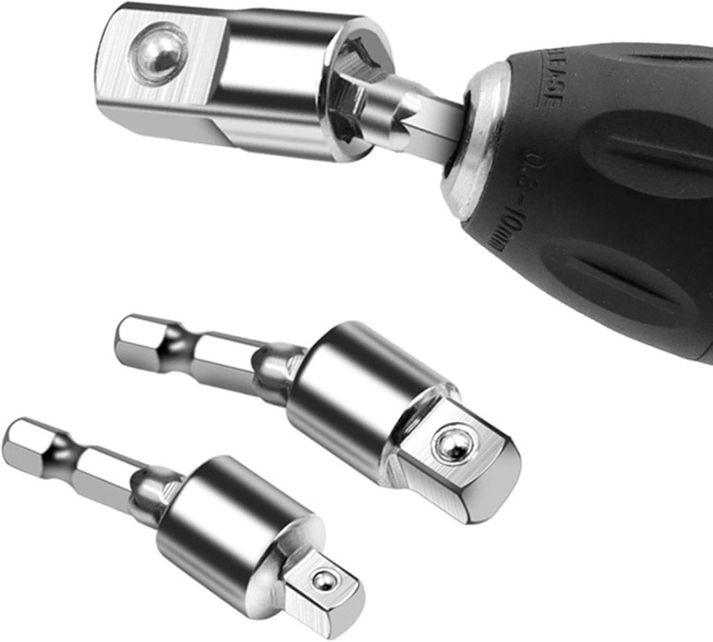 Set 3 Adattatori Per Bussola Trapano Girevoli 360° 1/4" 3/8" 1/2" Acciaio 31489
