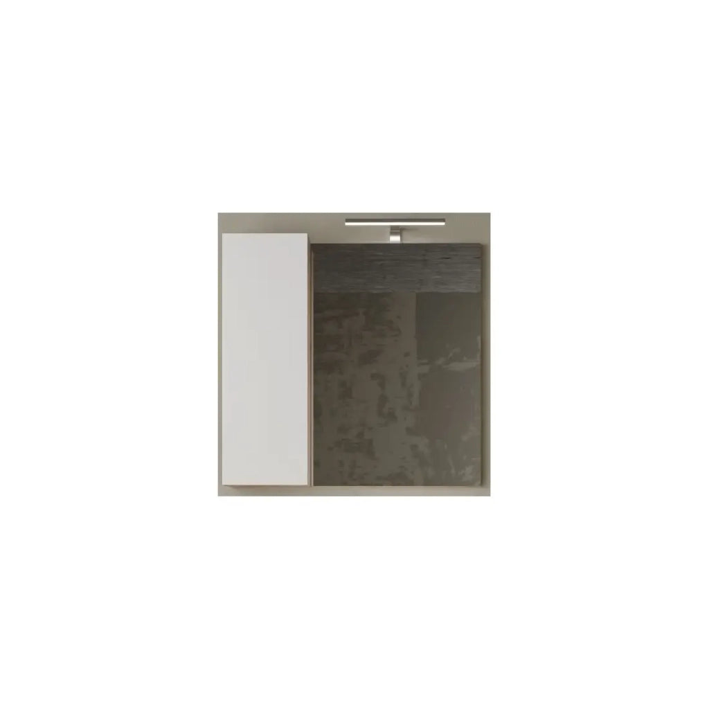 Specchio design con vano contenitore, 78x75 cm, collezione BURA, colore bianco lucido e rovere chiaro