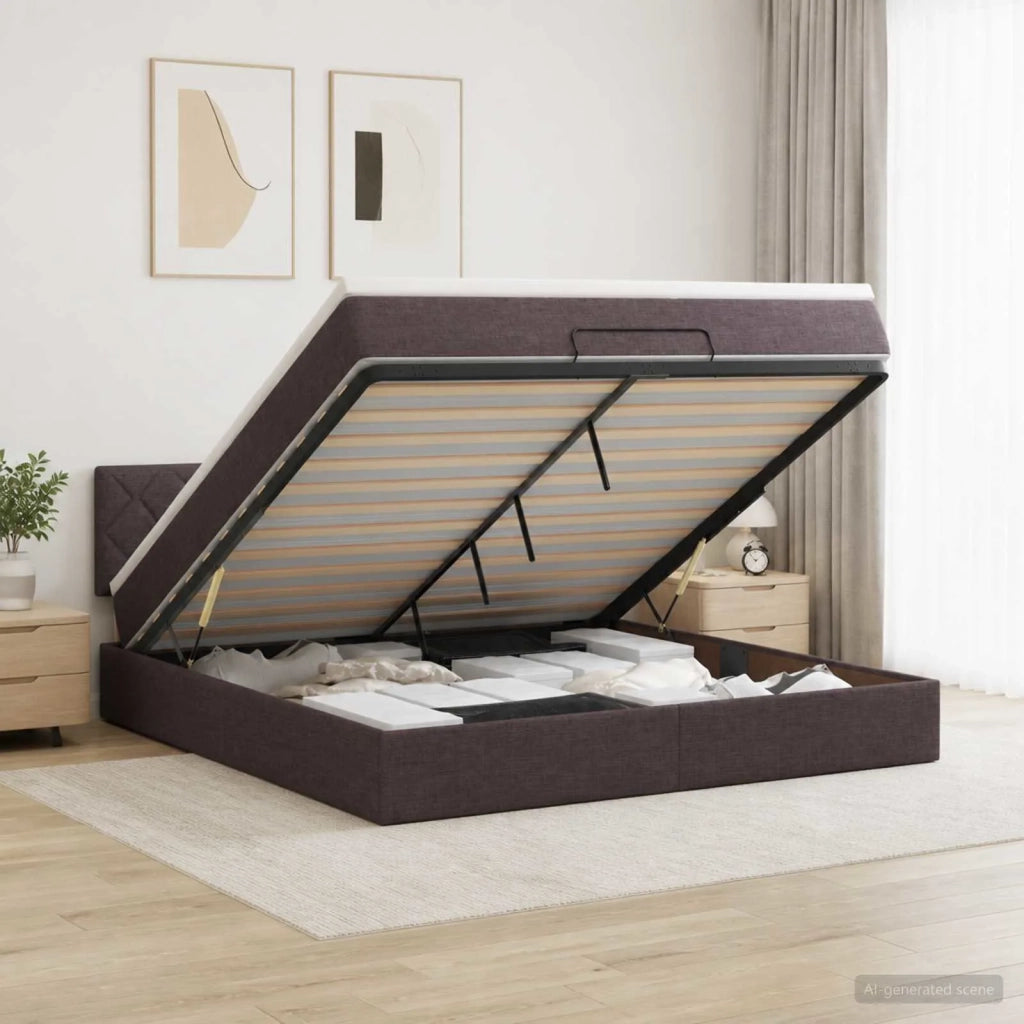 Letto Ottomano con Materasso e LED Marrone Scuro 140 x 200 cm 3456998