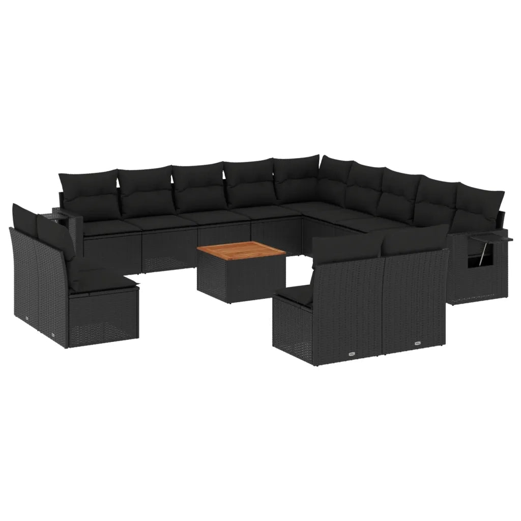 Set Divani da Giardino 14pz con Cuscini in Polyrattan Nero 3224816