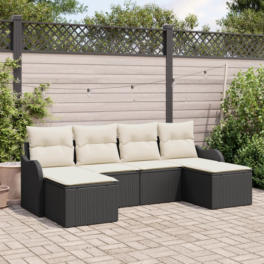 Set Divano da Giardino  6 Pezzi con Cuscini Nero Rattan Polietilene