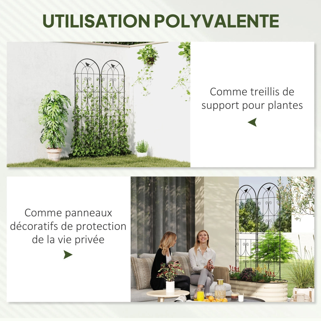 Graticcio per piante rampicanti con uccelli ¨C zephmum ¨C nero metallo 50x180 cm