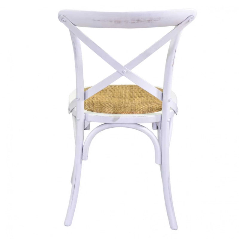 Sedia legno cross bianco antico seduta intreccio cm 51x55h46,5/89