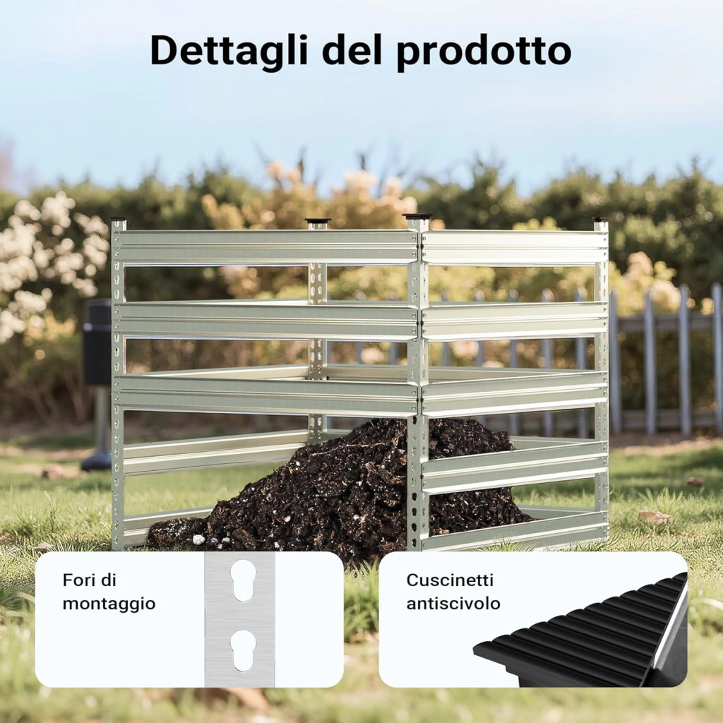 Compostiera da giardino in metallo 100 x 100 x 90 cm per 900 litri di compost da rifiuti organici