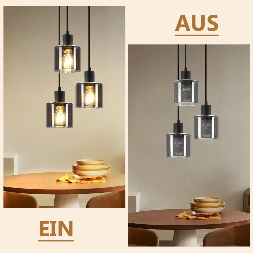 Lampada a Sospensione ZMH vetro nero E27 diametro 26 cm vintage industriale regolabile per soggiorno