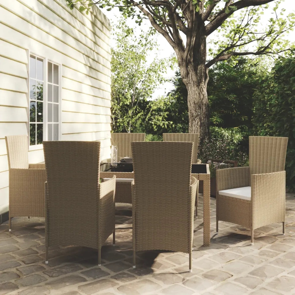 Set Mobili da Pranzo Giardino 7 pz con Cuscini Polyrattan Beige 3094904