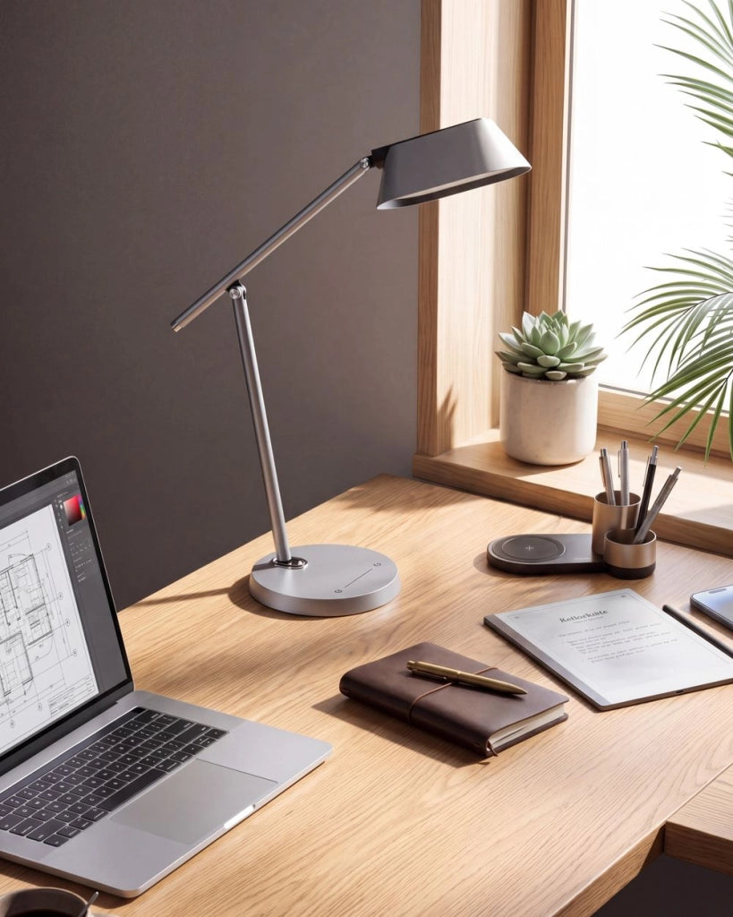 Lampada da tavolo LED per ufficio domestico con braccio regolabile e orientabile dimmer continuo e timer colore grigio