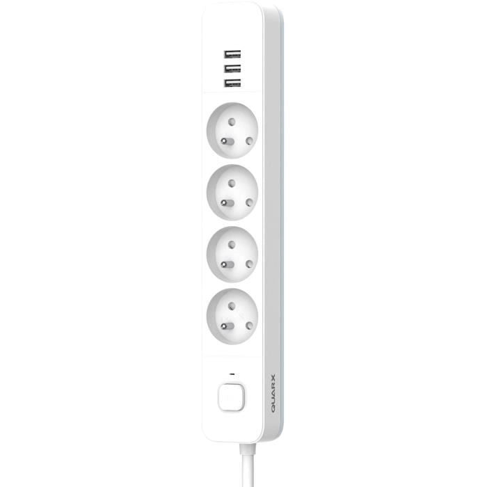 Multipresa - QUARX - 4 prese - Con 3 porte USB, cavo da 1,5 m