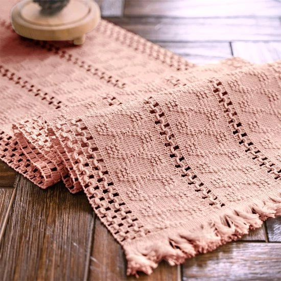 Tavolo da pranzo macramé in cotone rosso boho con spilli manuale tovaglia da tavolo in cotone decorazione rustica per cucina bohemienne tavolo da pranzo 30x180cm