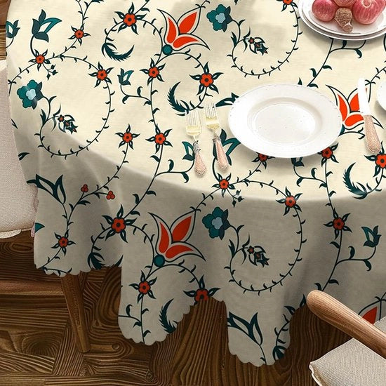 Tavolo da 150 cm con Fiore Vintage Rosso Tavolo Coprente Reutilizzabile Tavolo Coprente con Protezione da Macchie Lavabile Tavolo Coprente Impermeabile Tavolo da 150 cm per Feste, Matrimoni, Picnic, Giardini