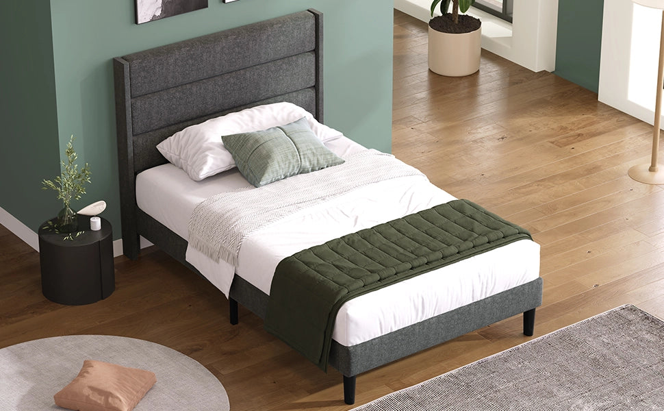 letto imbottito lino grigio scuro 90 x 200 cm