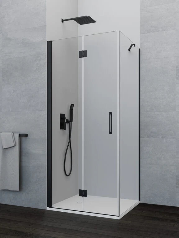Box doccia angolare GLASS pieghevole + laterale fisso 75 (40+35)x70 cm nero trasparente