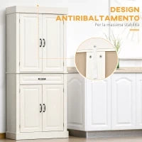 Credenza Cucina con 2 Armadietti e Cassetto in Stile Coloniale, 80x35x180cm Bianco