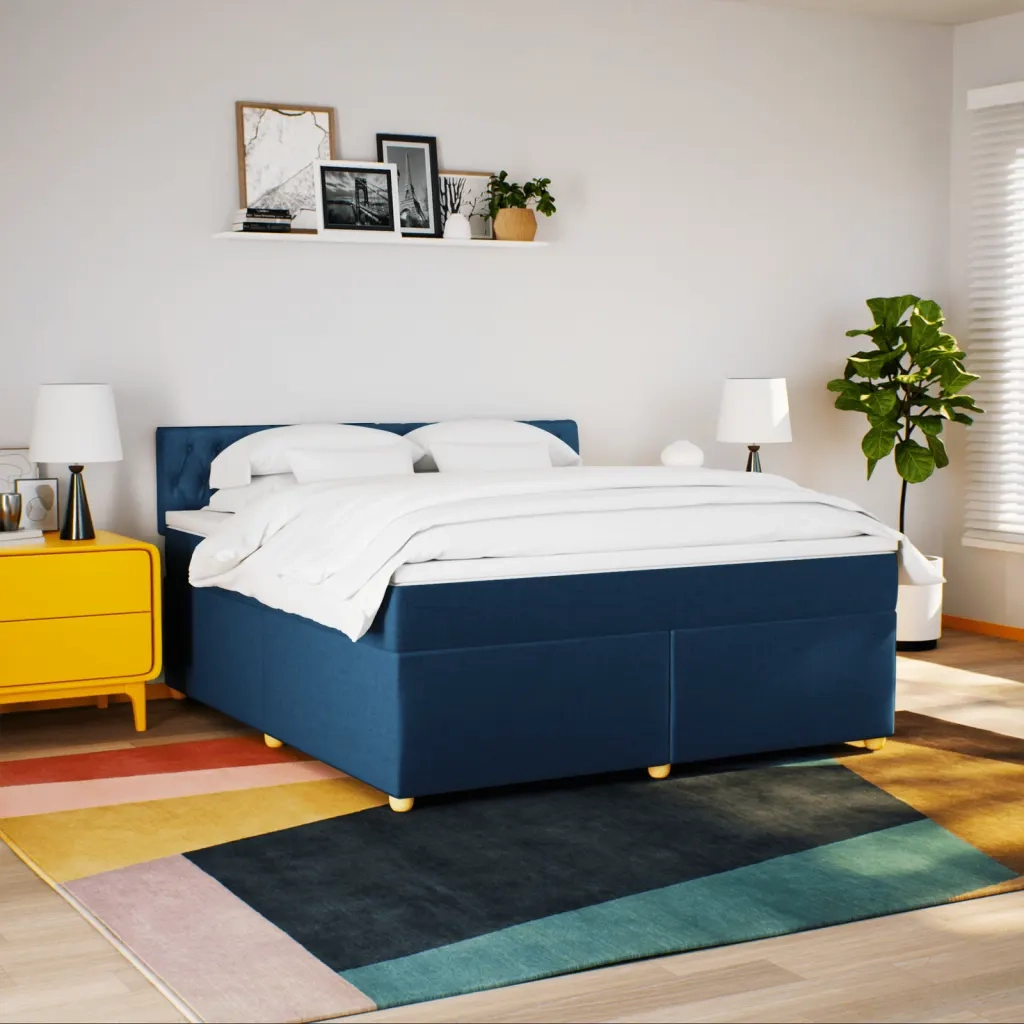 Giroletto a Molle con Materasso Blu 180x200 cm in Tessuto
