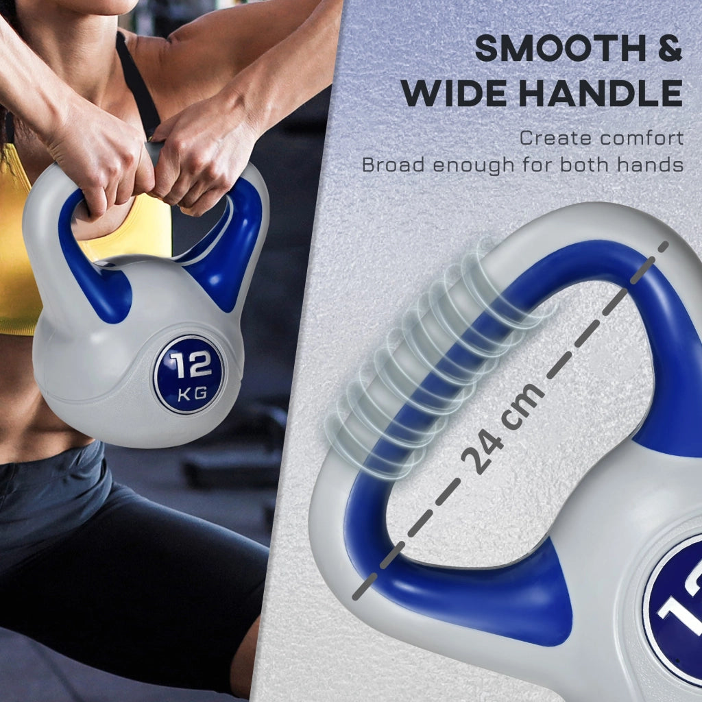 Kettlebell per Allenamento 12 Kg Base Piatta e Impugnatura per Stacchi in PU e Sabbia Blu