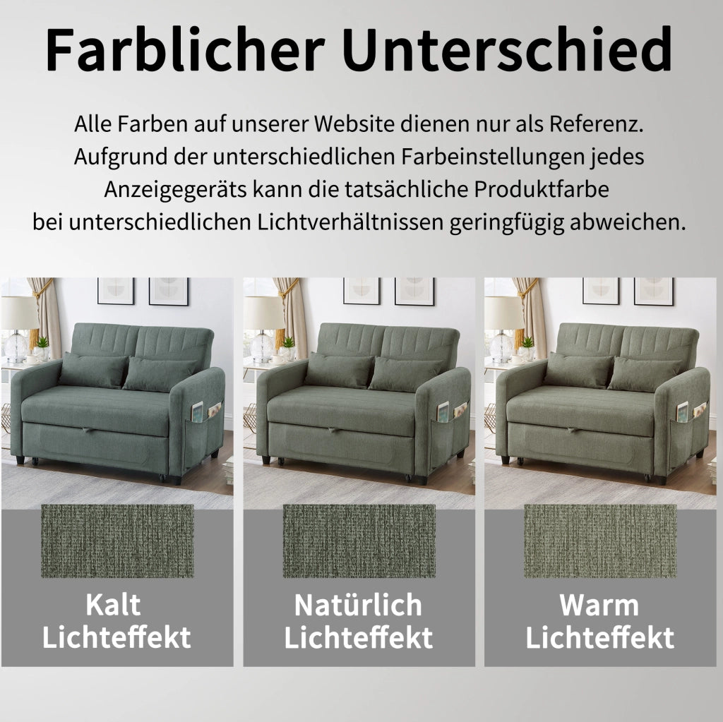 Divano letto 2 posti verde Army Green con schienale regolabile