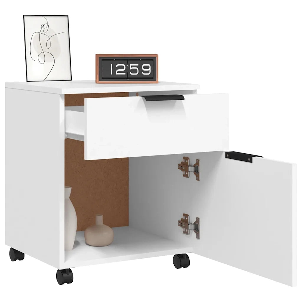 Schedario con Ruote Bianco 45x38x54 cm Legno Multistrato 811520