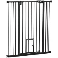 Barriera di Sicurezza Animali di 104,1h cm con Porta a Chiusura Automatica, Sistema di Doppio Bloccaggio, Nero
