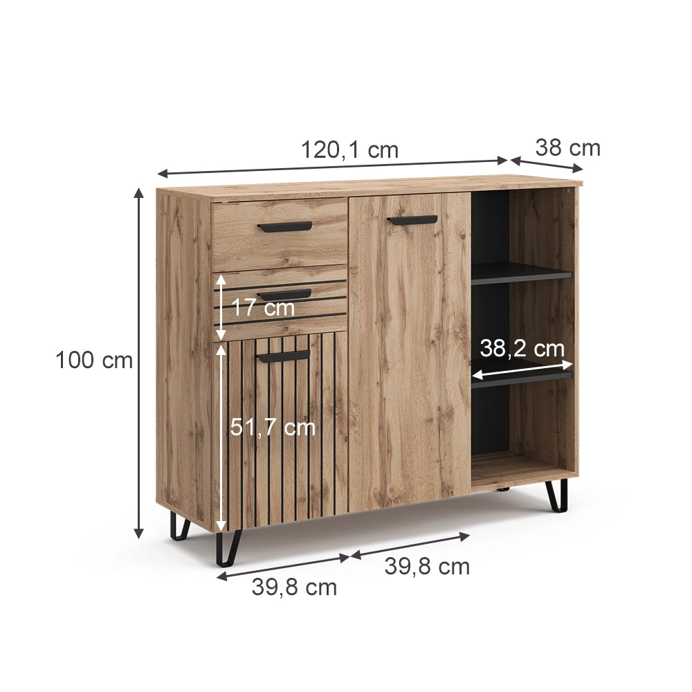 Vicco Cassettiera per camera da letto Marrone 38 x 100 cm con 2 cassetti e 2 ante