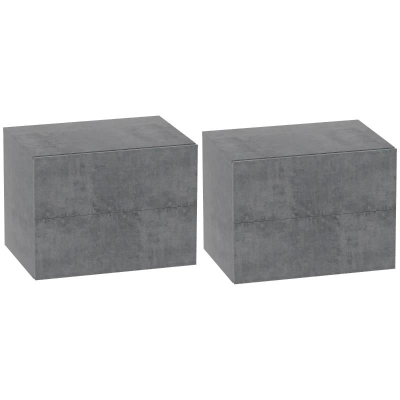 SET DI 2 COMODINI SOSPESI CON 2 CASSETTI MODERNI E SALVASPAZIO 40X29X30 CM GRIGIO CEMENTO