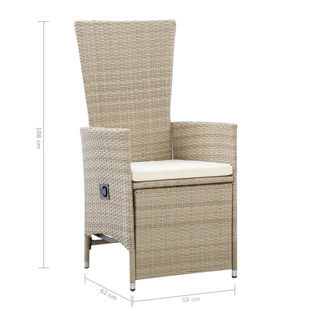 Sedie da Giardino Reclinabili 2 pz | Sedie da Esterno con Cuscini Polyrattan Beige