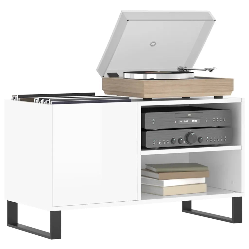 Mobile Porta Dischi Bianco Lucido 85x38x48 cm Legno Multistrato 831710