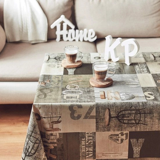 Tavolo Coprente - Rectangolare 200x140 cm - Lavabile PVC - Disegno Industriale - Marrone/Bianco Grigio - Facile da Pulire - Tavolo Coprente in Vinile