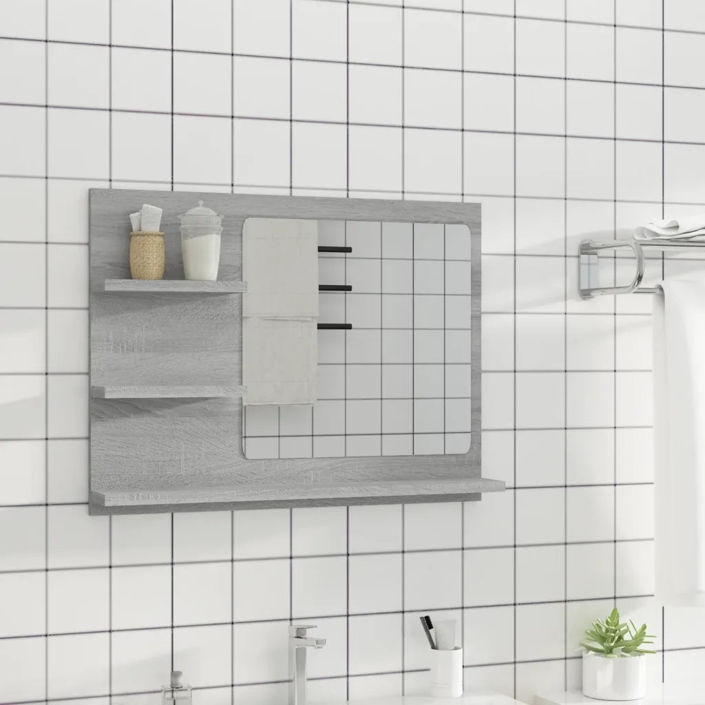 Specchio da Bagno Grigio Sonoma 60x10,5x45 cm Legno Multistrato 815661