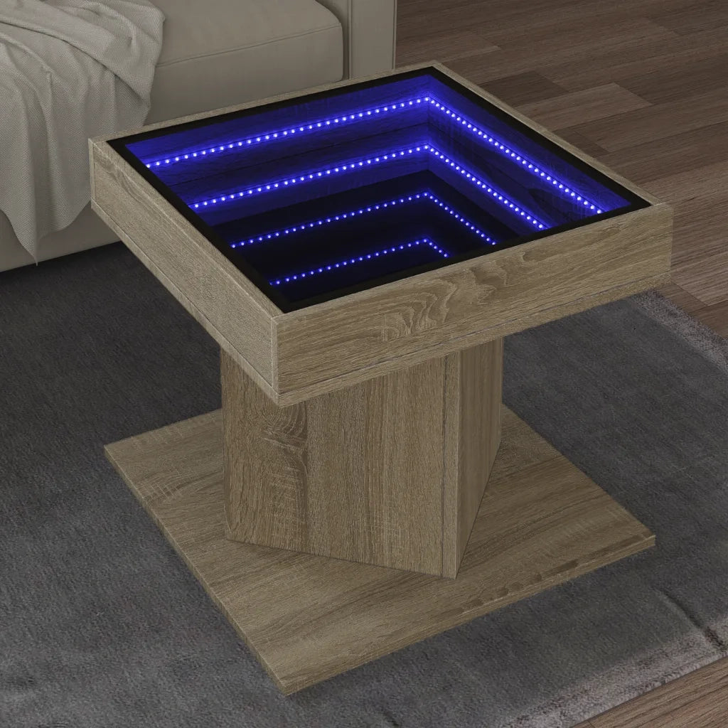 Tavolino Salotto con LED-Tavolino da soggiorno-Tavolo Rovere Sonoma 50x50x45 cm Multistrato 220582