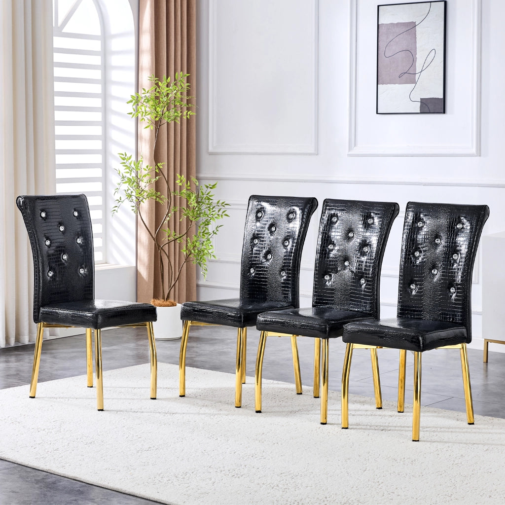 Set di 2 sedie da pranzo con design effetto coccodrillo e dettagli in cristallo in PVC nero e oro