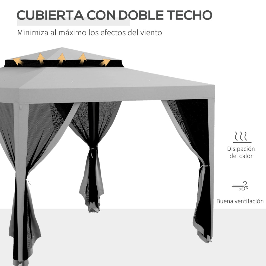 Gazebo per Giardino 3x3 m ¨C zephmum ¨C Grigio, Metallo, con 4 Mosquitere