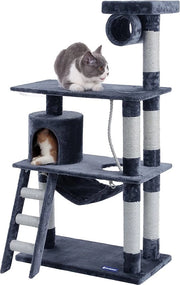 Krappaletto per Gatti - Colonna per Gatti - Struttura per Gatti - Krappaletto per Feline - Albero per Gatti - Colore Scuro Grigio - Krappaletto con lettino e scala - altezza 140 cm - Tavole di sisal rinforzate fino a Ø 8,6 cm