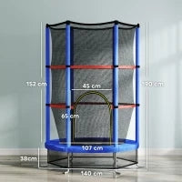 Tappeto Elastico per Bambini 3-6 Anni con Rete di Protezione, 6 Colonne e 3 Ingressi, Ø140x190 cm, Blu e Nero