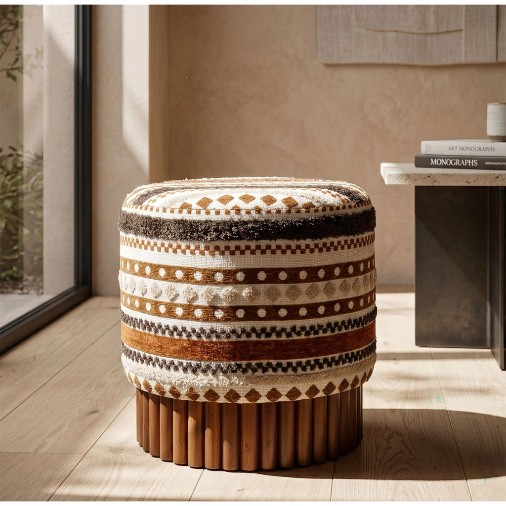 Pouf etnico compatto multicolor in poliestere