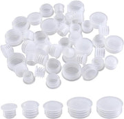 Capsule di plastica trasparente riutilizzabile con stop interno e chiusura a tappo, con 5 dimensioni diverse, con 50 pezzi.
