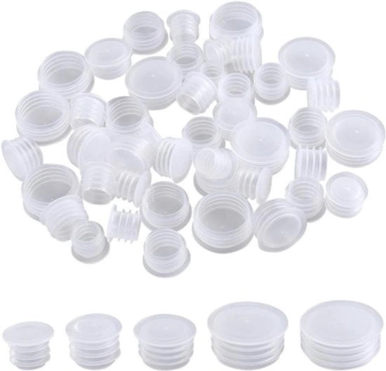 Capsule di plastica trasparente riutilizzabile con stop interno e chiusura a tappo, con 5 dimensioni diverse, con 50 pezzi.