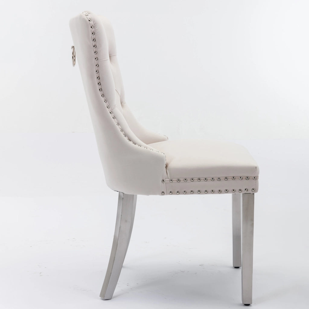 Sedie da Pranzo Imbottite in Velluto con Gambe in Metallo ¨C MINIMAL ¨C Set 2, Beige