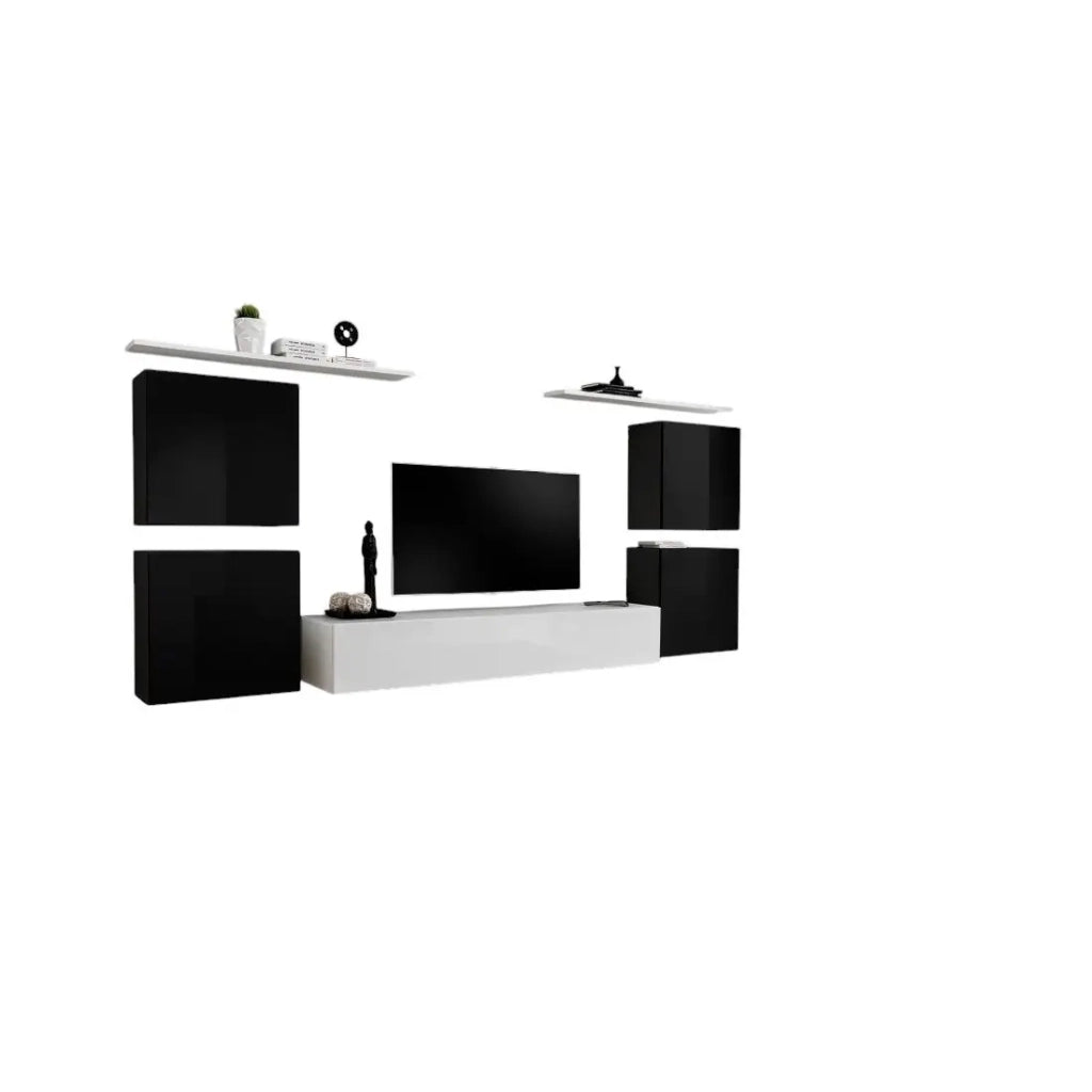 Set di mobili da salotto SWITCH IV design, colori bianco e nero lucido.