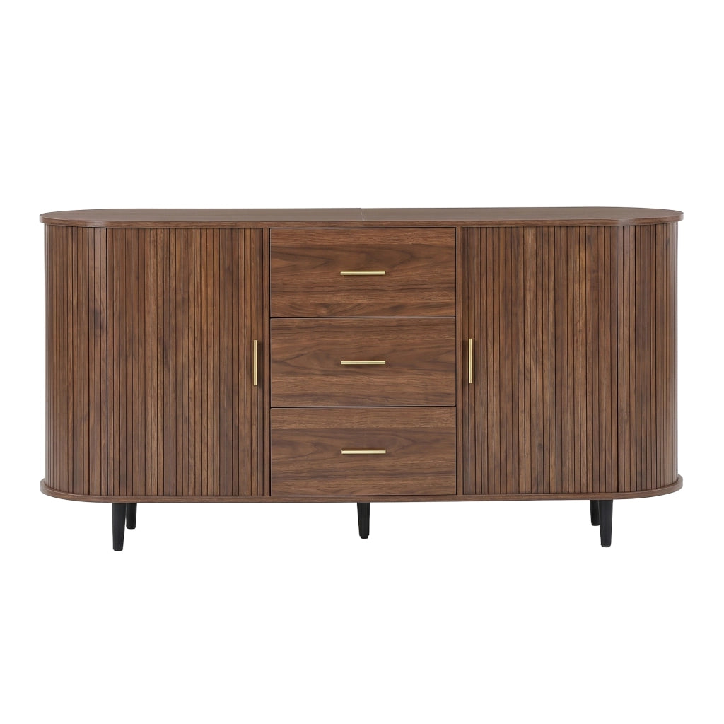Credenza da sala da pranzo, mobile da ingresso, 3 cassetti, ante scorrevoli, piedini in metallo, color noce