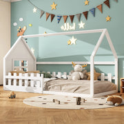Letto a forma di casa bianco in pino con funzione contenitore 90x200 cm