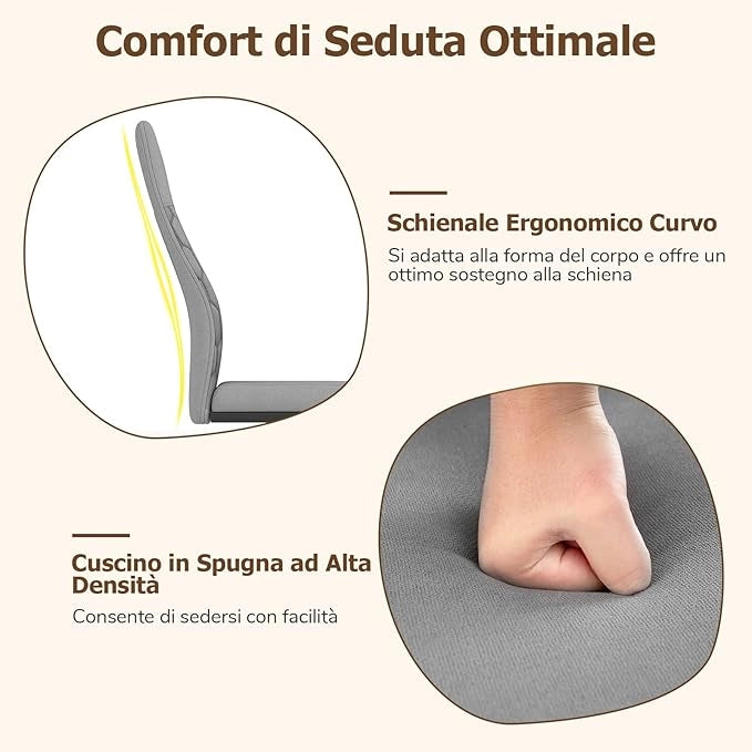 Set di Sedie da Pranzo da 4, Sedia Ergonomica da Cucina Senza Braccioli con Schienale Alto Inclinabile, Base in Metallo a Forma di U e Cuscinetti Antiscivolo, Portata 150 kg, per Interno