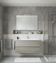 Mobile Bagno LOKI Già Montato 2 cassetti con piedini, lavabo e specchio Rovere affumicato 100x40 cm