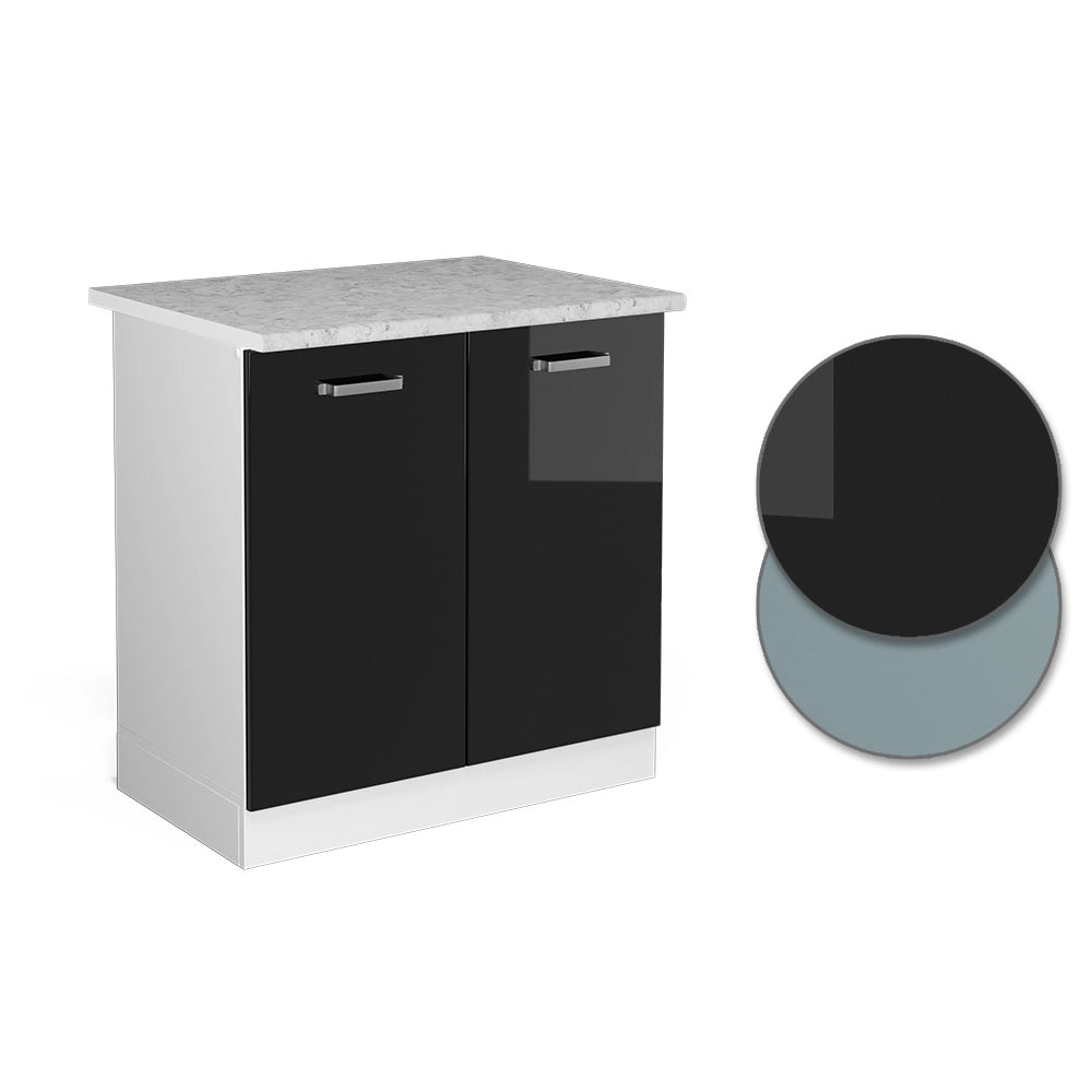Vicco Base per lavello Nero lucido 80 cm con ante, con piano di lavoro