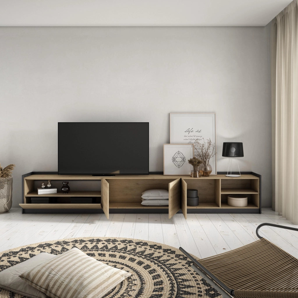 Mobile TV Soggiorno, 310x50x37 cm, Per TV fino a 80", Mobile Soggiorno, Rovere e nero