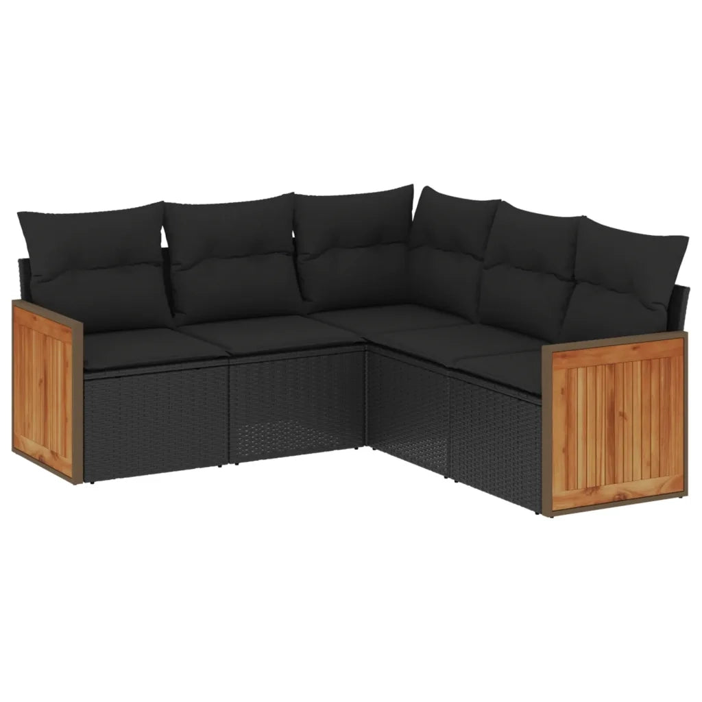 Set Divani da Giardino 5 pz con Cuscini in Polyrattan Nero 3227637