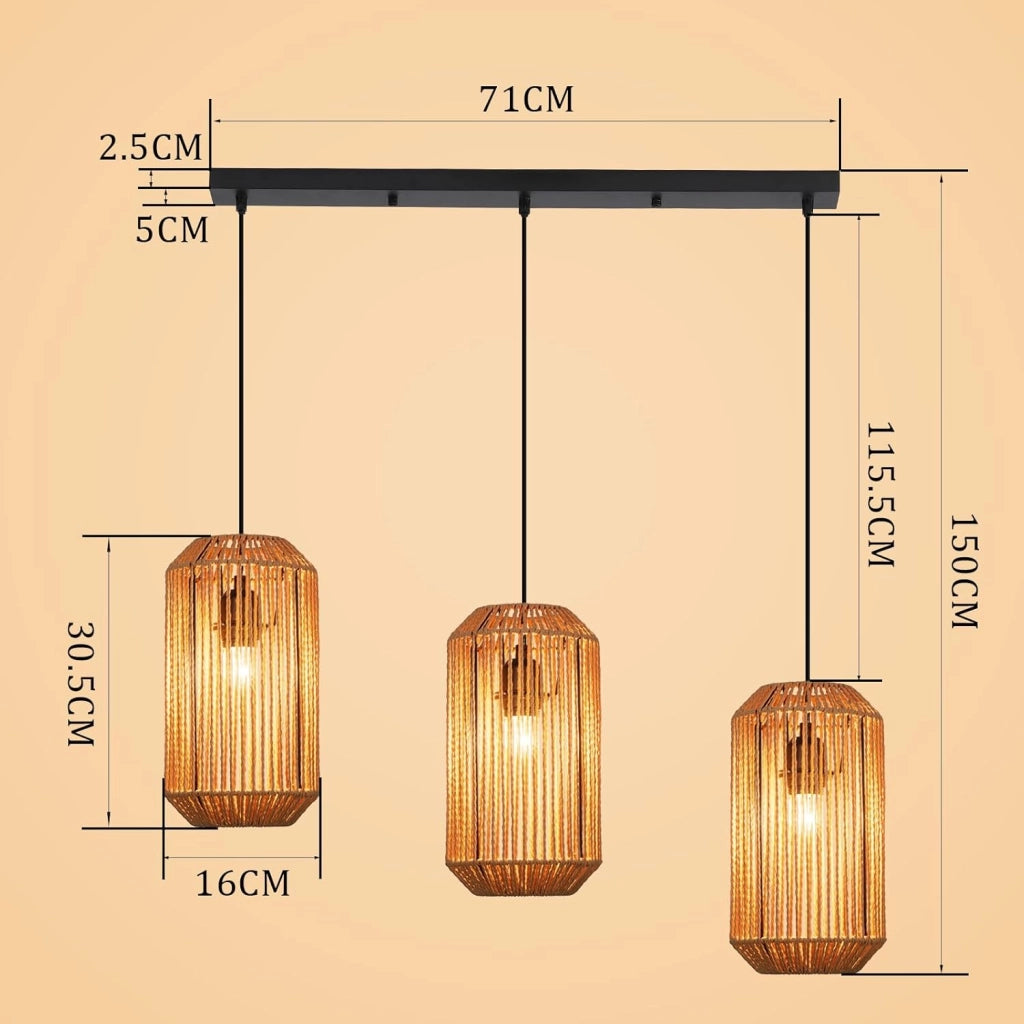 Lampada a sospensione ZMH nera a 3 luci in stile rattan vintage E27 (lampadina non inclusa)