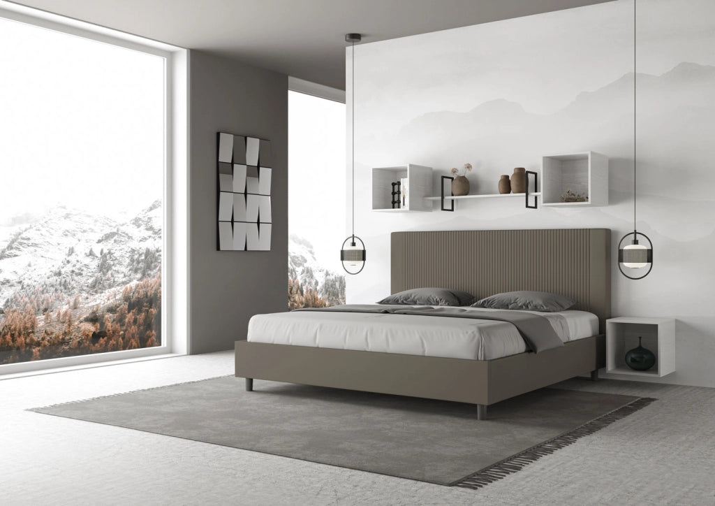BS COM Letto matrimoniale king size con rete imbottito 190x200 similpelle cappuccino