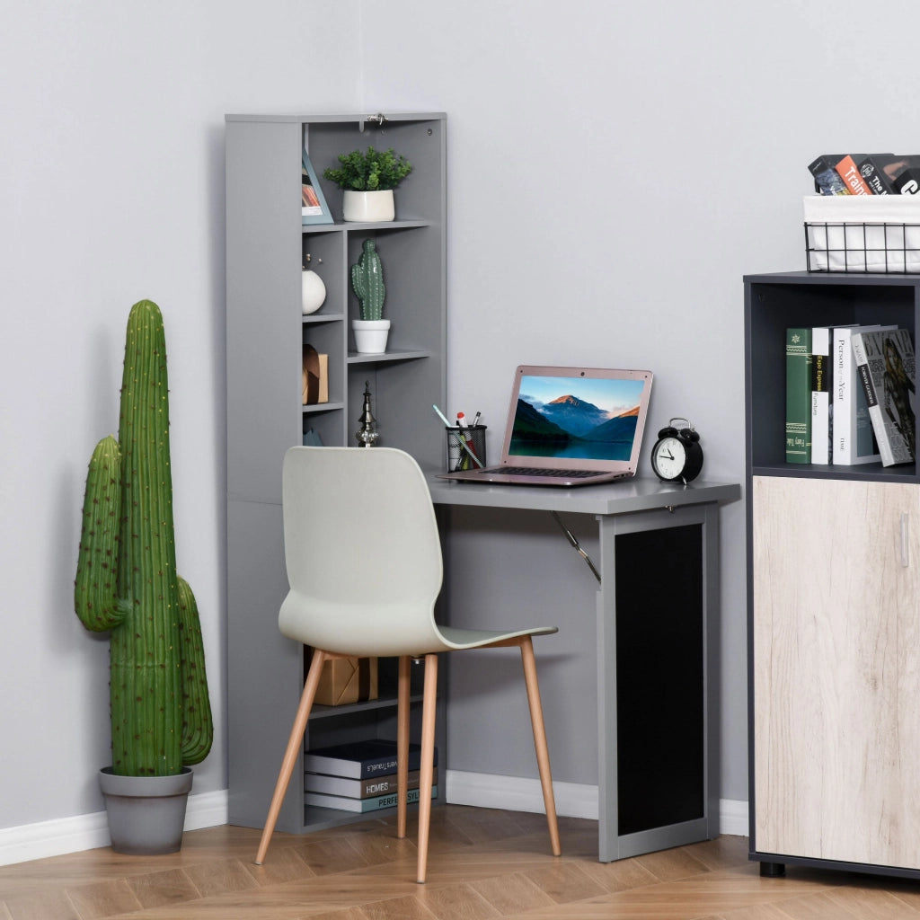 Libreria con Scrivania a Scomparsa Salvaspazio 98x51x153 cm in MDF Grigio
