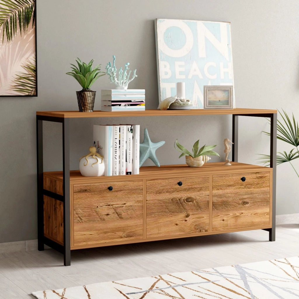 Credenza in legno "Nero" - 120 x 30 x 75 cm - Pino nero Atlantic